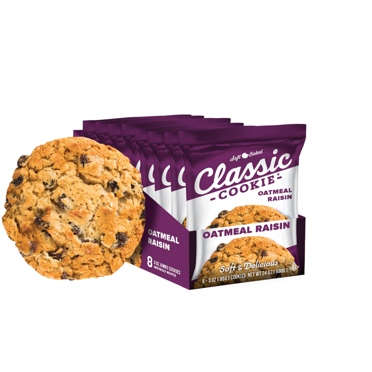 Classic Cookie Soft Baked Oatmeal Raisin Cookies, 2 Boxes, 16 Individually Wrapped Cookies (Individual)