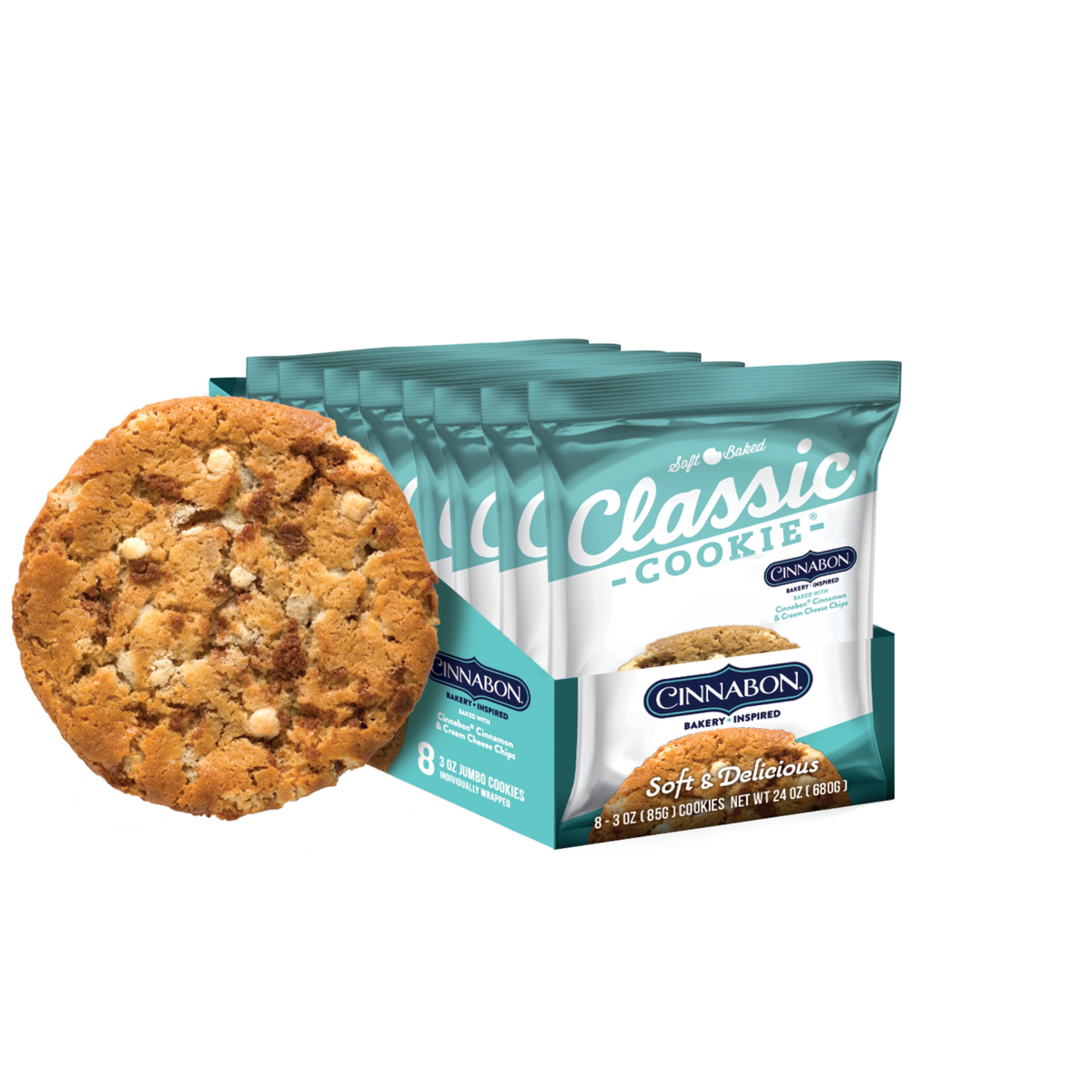 Classic Cookie Soft Baked Cookies made with Cinnamon and Cream Cheese Chips, 2 Boxes, 16 Individually Wrapped Cookies