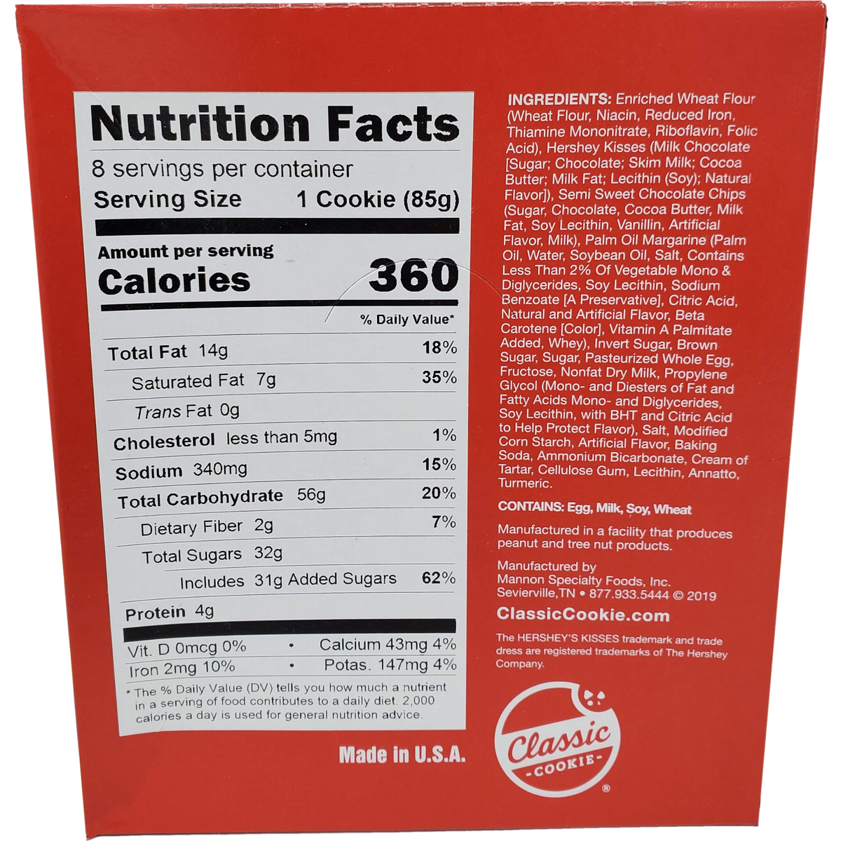 Classic Cookie Soft Baked Chocolate Chip Cookies made with Mini Chocolates, 2 Boxes, 16 Individually Wrapped Cookies Nutritional Information