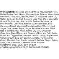 A close-up of a product ingredients list for the Classic Cookie Oatmeal Raisin Cookies