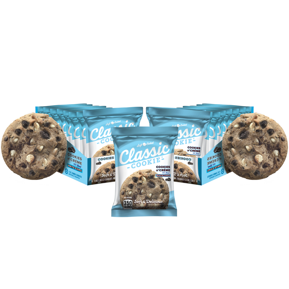 Classic Cookie Soft Baked Cookies n' Crème Cookies made with Premier White Creme Chips, 2 Boxes, 16 Individually Wrapped Cookies