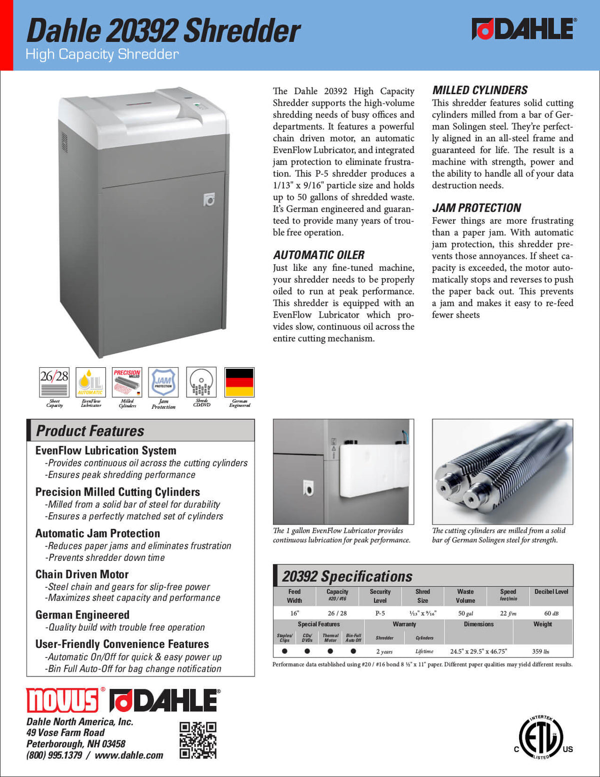 Dahle 20392 Paper Shredder, High Capacity
