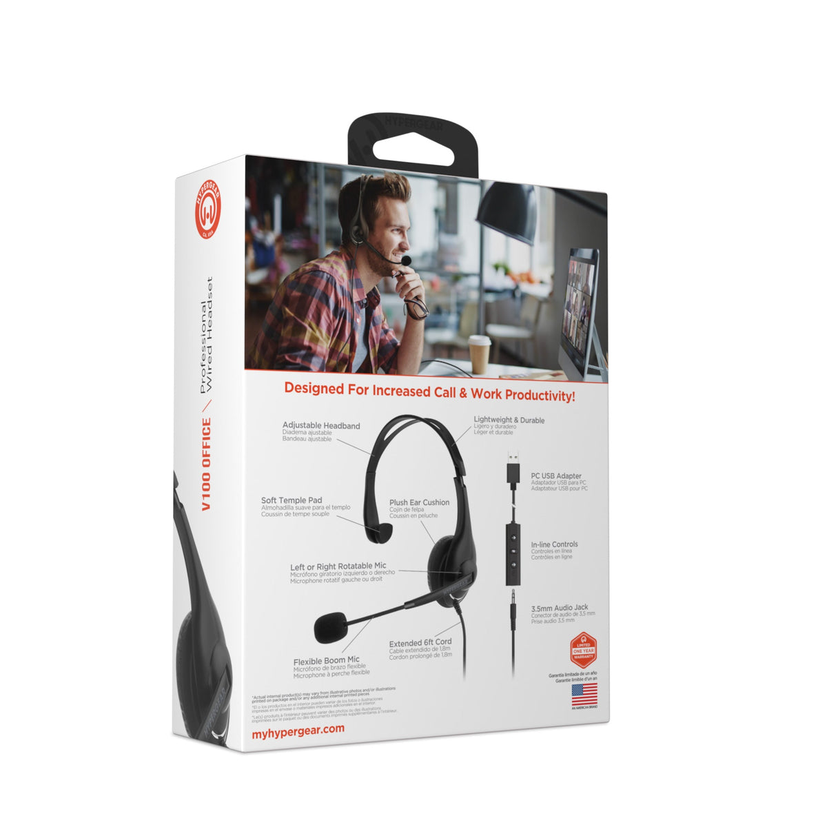 HyperGear V100 Wired Office Headset with USB Adapter and 6 Ft Cord