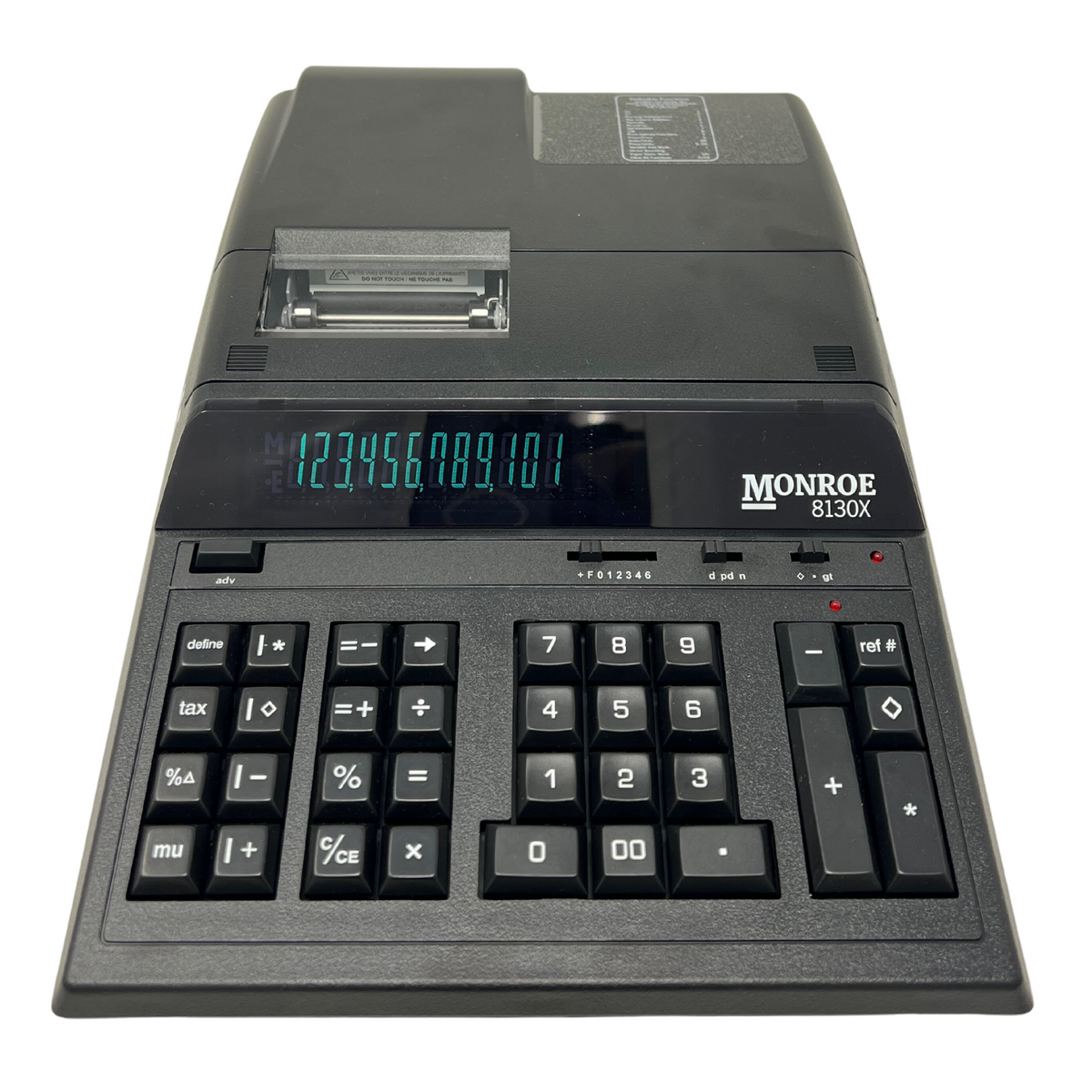 Monroe 8130X Bundle - Includes (1) 8130X Heavy-Duty Printing Calculator with a Foam Elevation Wedge, (6) M33X Ribbon Cartridges, and (12) Premium Paper Rolls (Black)