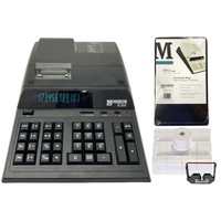 Monroe 8130X Bundle - Includes (1) 8130X Heavy-Duty Printing Calculator with a Foam Elevation Wedge, (6) M33X Ribbon Cartridges, and (12) Premium Paper Rolls (Black Bundle)