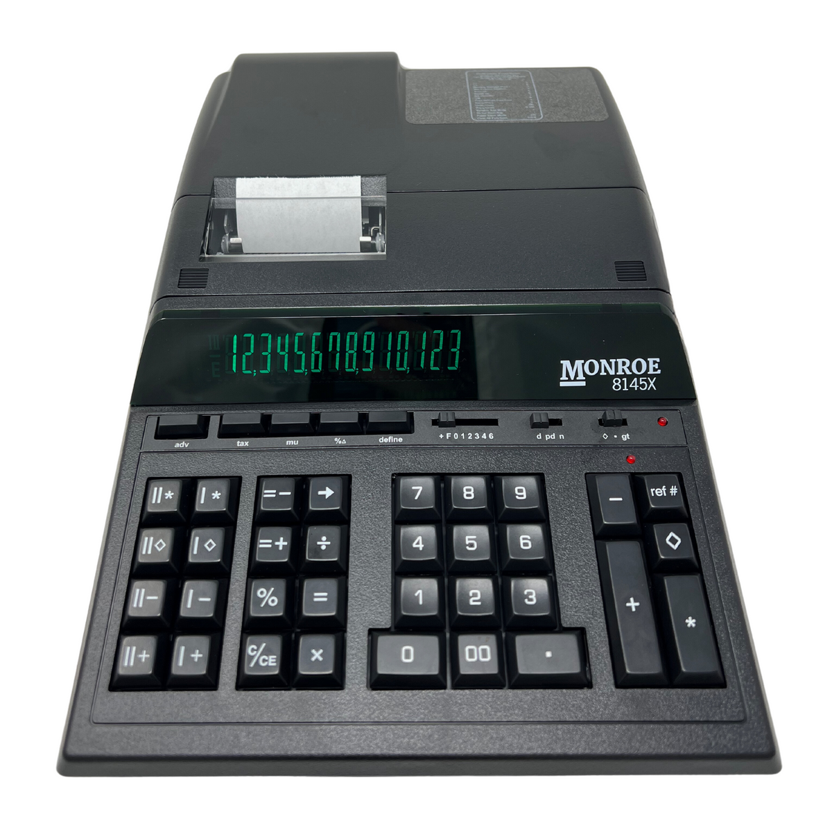 Monroe 8145X Bundle - Includes (1) 8145X Heavy-Duty Printing Calculator with a Foam Elevation Wedge, (6) M33X Ribbon Cartridges, and (12) Premium Paper Rolls (8145XBSP1) (Calculator Only)
