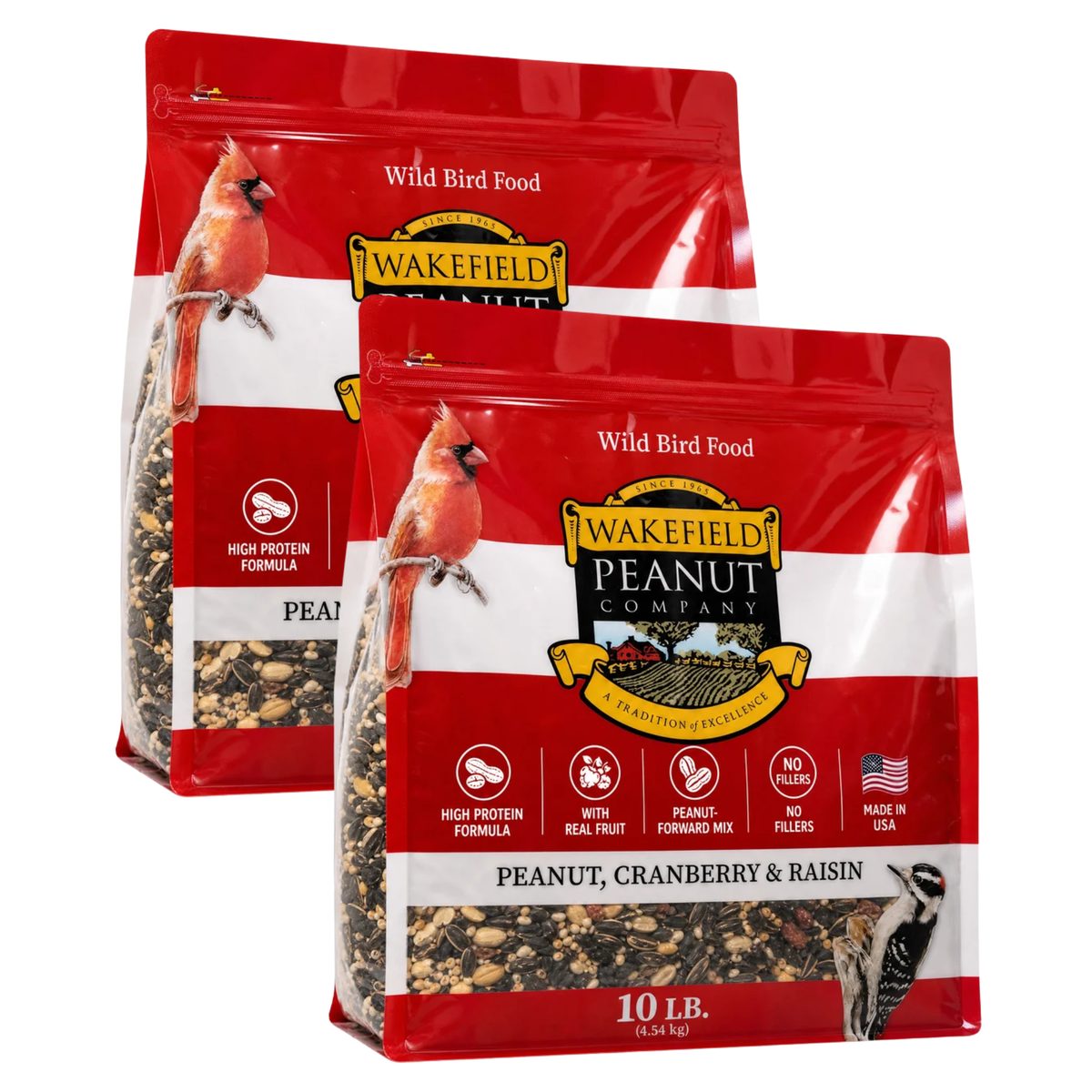 Two 10 lb bags of Wakefield Peanut, Cranberry and Raisin Wild Bird Seed, 20 lb total