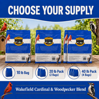 Wakefield Cardinal and Woodpecker wild bird seed available in 10, 20 and 40 lb quantities