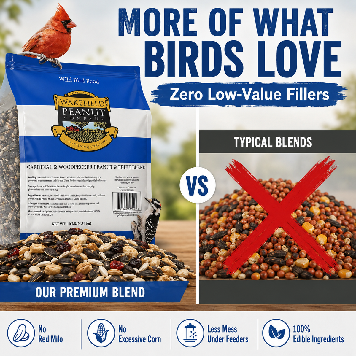 Wakefield premium cardinal bird seed blend with no red milo or excessive corn fillers