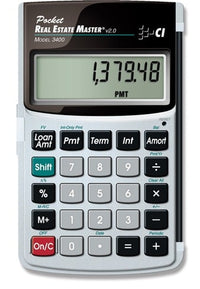 Front face of Calculated Industries Pocket Real Estate Master calculator