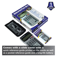 Comes with a slide cover with a quick reference guide printed on the inside as well as a pocket reference guide and a long-life battery