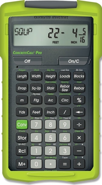 Front face of Calculated Industries ConcreteCalc Pro