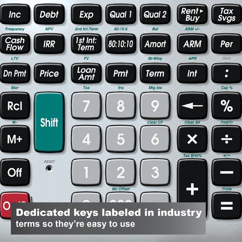 Dedicated keys labeled in industry terms so they're easy to use