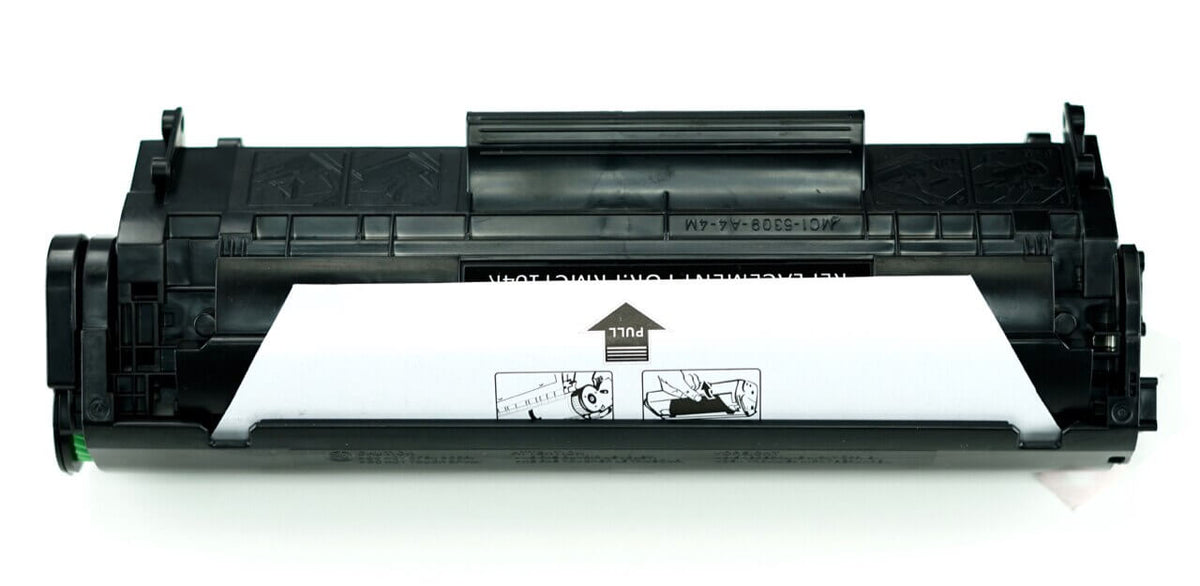 This is the back view of the Canon 104 replacement laserjet toner cartridge by NXT Premium toner
