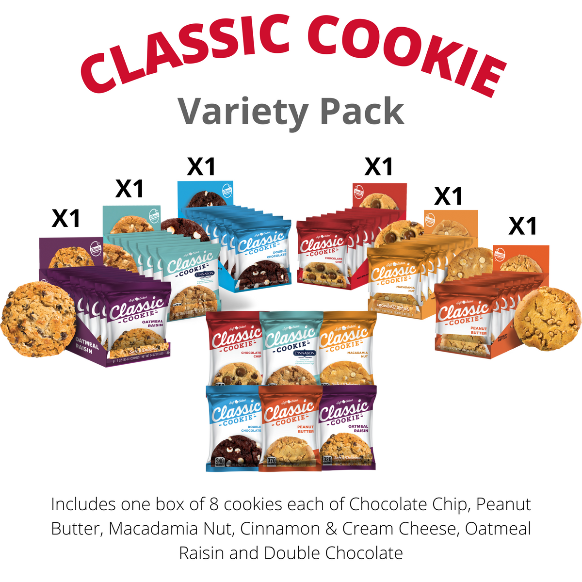 Classic Cookie Soft Baked Variety Pack, 48 Individually Wrapped Cookies, 3 oz Per Cookie