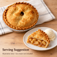 Brown’s Market Crispy Apple Pie beside an illustrative plated slice with optional vanilla ice cream