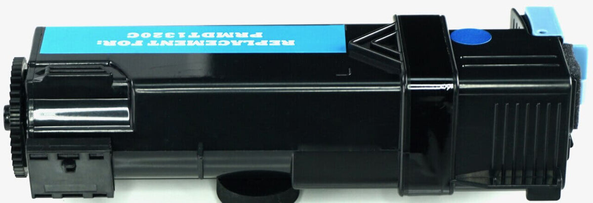 This is the back view of the Dell KU051 cyan replacement laserjet toner cartridge by NXT Premium toner