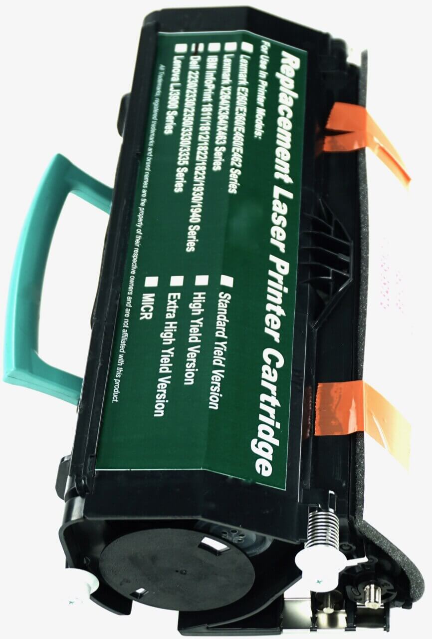 This is the left side view of the Dell NF555 black replacement laserjet toner cartridge by NXT Premium toner