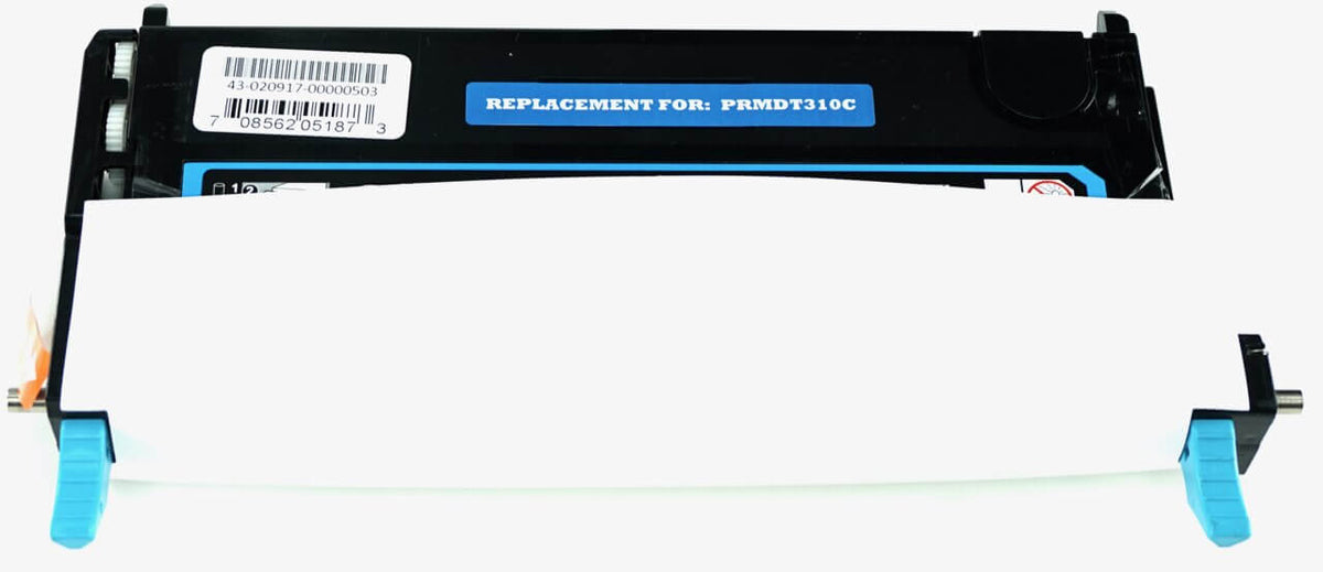 This is the front view of the Dell PF029 cyan replacement laserjet toner cartridge by NXT Premium toner