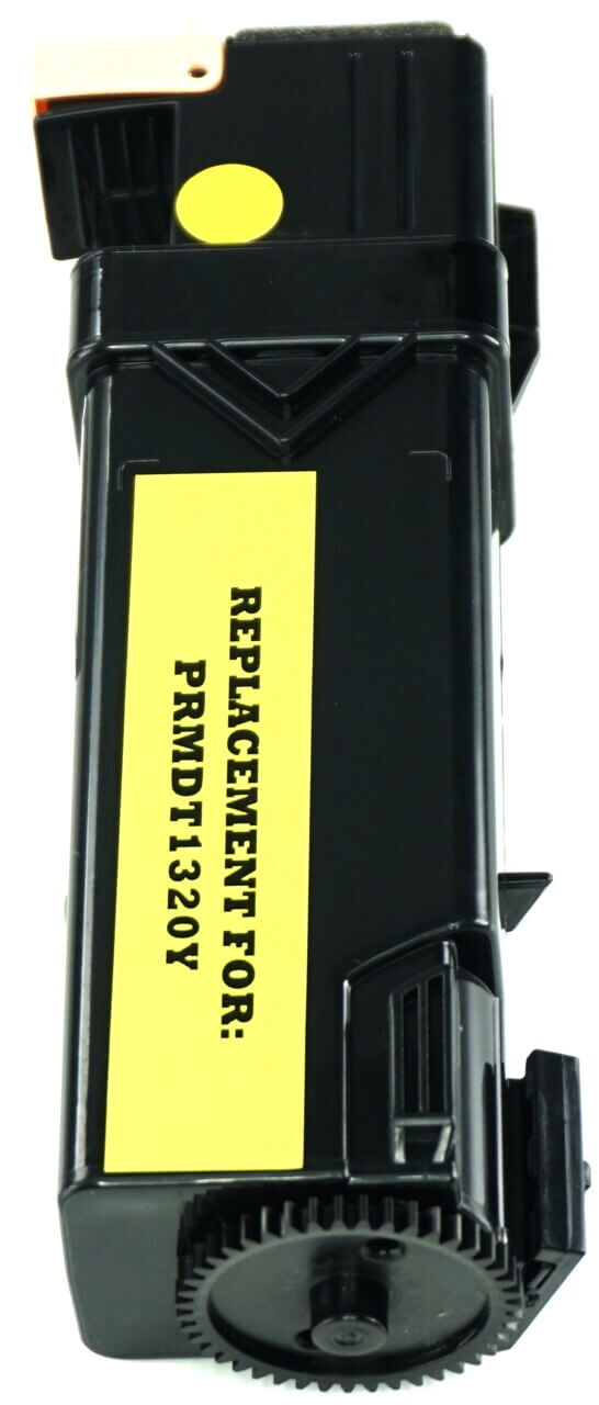 This is the left side view of the Dell KU054 yellow replacement laserjet toner cartridge by NXT Premium toner
