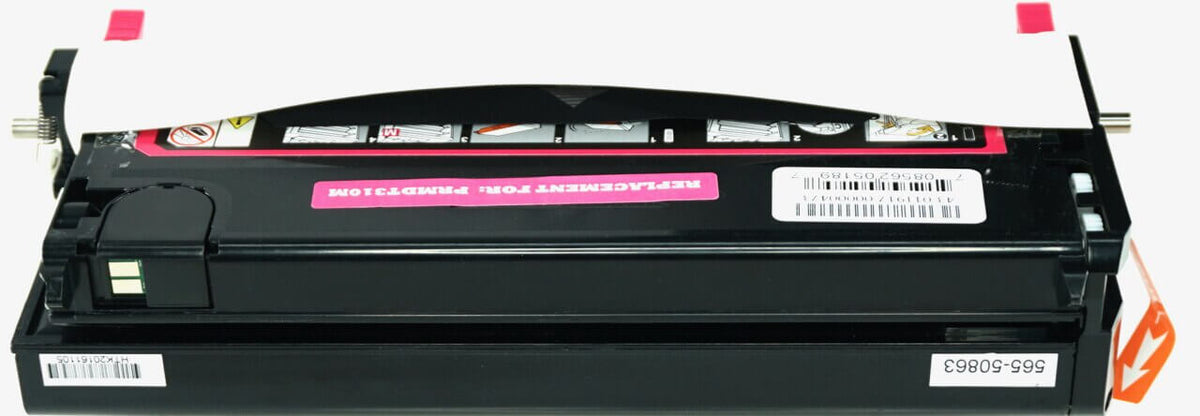 This is the back view of the Dell RF013 magenta replacement laserjet toner cartridge by NXT Premium toner