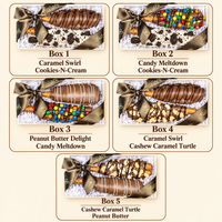Guide to the five gluten-free chocolate-covered pretzel flavor pairings included in Sarah’s five-box gift bundle
