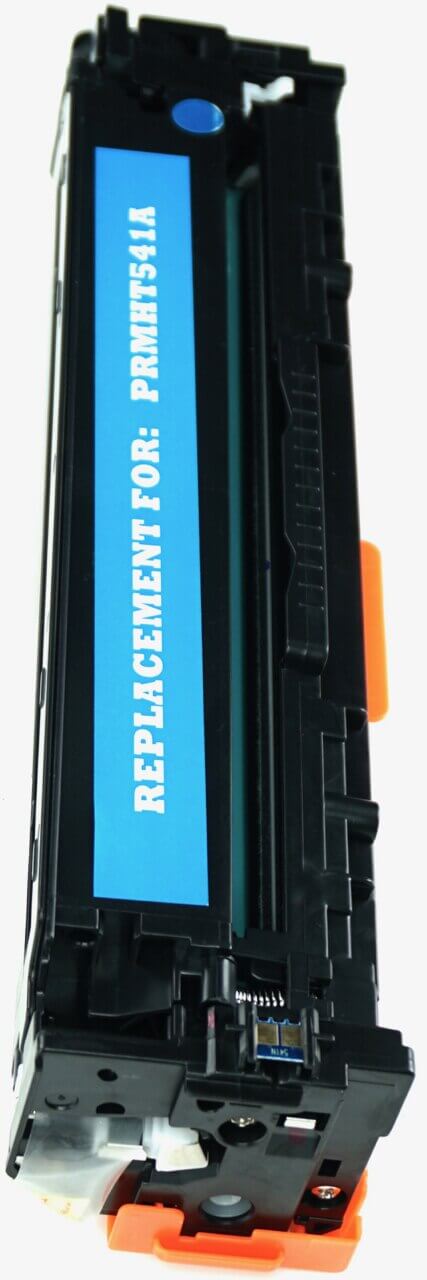 This is the right side view of the Hewlett Packard 125A cyan replacement laserjet toner cartridge by NXT Premium toner