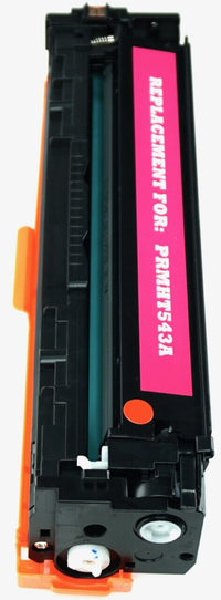 This is the left side view of the Hewlett Packard 125A yellow replacement laserjet toner cartridge by NXT Premium toner