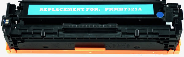 This is the front view of the Hewlett Packard 128A cyan replacement laserjet toner cartridge by NXT Premium toner