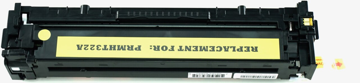 This is the back view of the Hewlett Packard 128A yellow replacement laserjet toner cartridge by NXT Premium toner