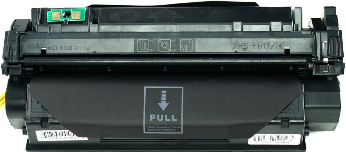 This is the front view of the Hewlett Packard 13A black replacement laserjet toner cartridge by NXT Premium toner