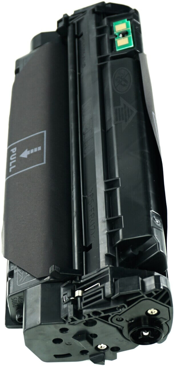 This is the left side view of the Hewlett Packard 13A black replacement laserjet toner cartridge by NXT Premium toner