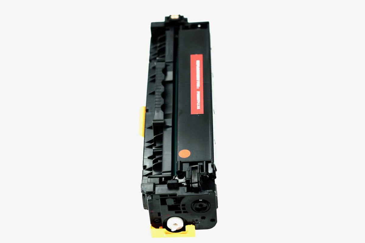 This is the side view of the Hewlett Packard 305A Magenta replacement laserjet toner cartridge by NXT Premium toner