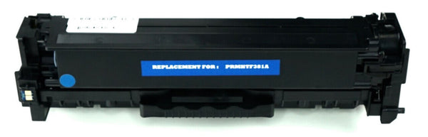 This is the front view of the Hewlett Packard 312A cyan replacement laserjet toner cartridge by NXT Premium toner