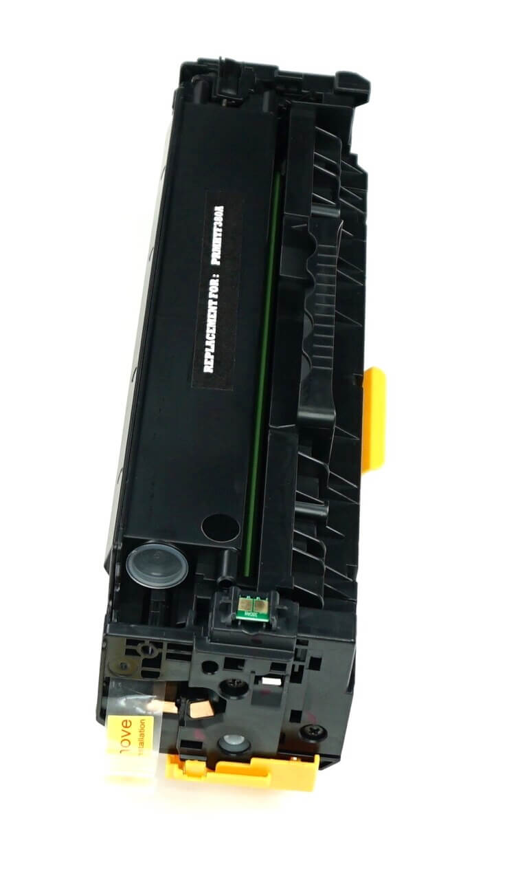 This is the side view of the Hewlett Packard 312A black replacement laserjet toner cartridge by NXT Premium toner