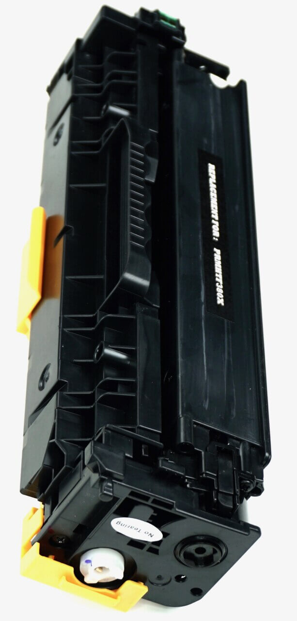 This is the left side view of the Hewlett Packard 312X black replacement laserjet toner cartridge by NXT Premium toner