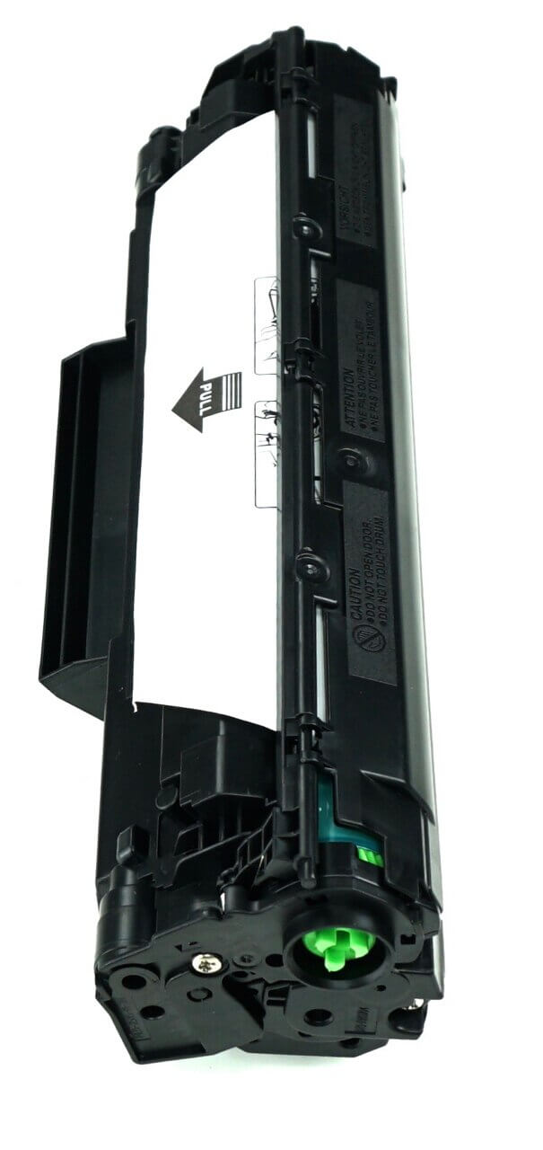 This is the side view of the Hewlett Packard 131A cyan replacement laserjet toner cartridge by NXT Premium toner