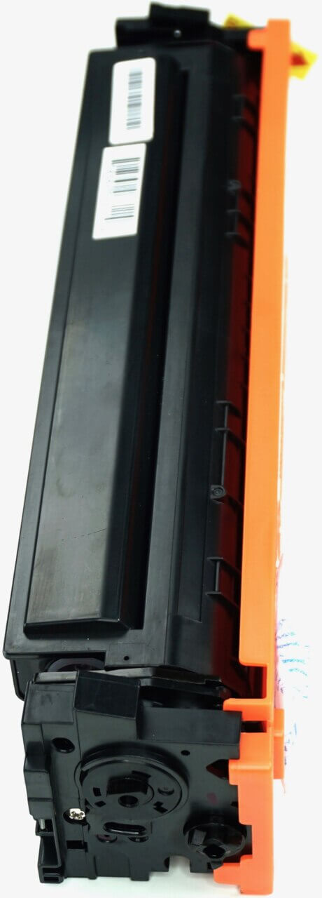 This is the left side view of the Hewlett Packard 410A magenta replacement laserjet toner cartridge by NXT Premium toner