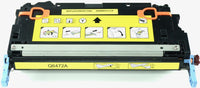 This is the front view of the Hewlett Packard 502A yellow replacement laserjet toner cartridge by NXT Premium toner
