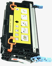 This is the right side view of the Hewlett Packard 502A yellow replacement laserjet toner cartridge by NXT Premium toner