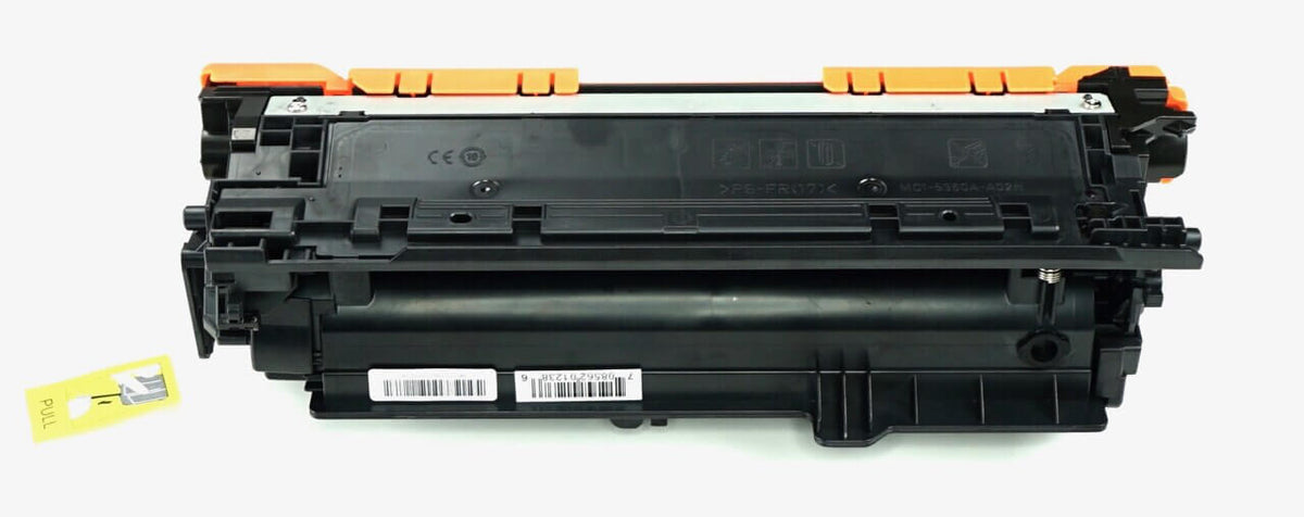 This is the back view of the Hewlett Packard 507A black replacement laserjet toner cartridge by NXT Premium toner
