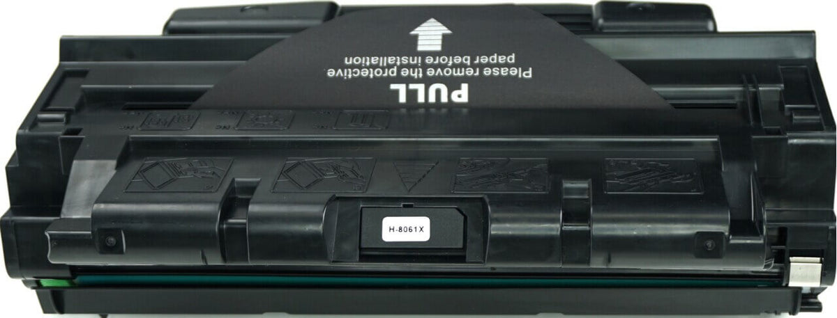 This is the back view of the Hewlett Packard 61X black replacement laserjet toner cartridge by NXT Premium toner