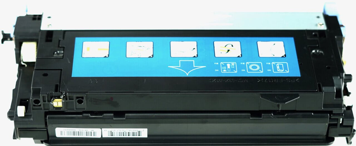 This is the back view of the Hewlett Packard 643A yellow replacement laserjet toner cartridge by NXT Premium toner