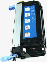 This is the left side view of the Hewlett Packard 643A magenta replacement laserjet toner cartridge by NXT Premium toner