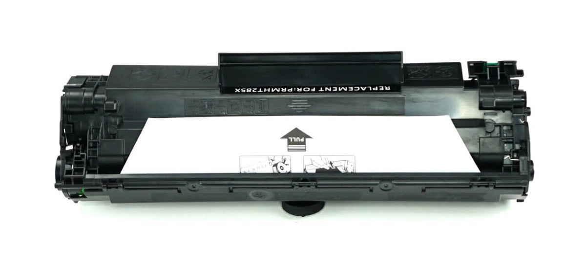 This is the back view of the Hewlett Packard 85X black replacement laserjet toner cartridge by NXT Premium toner
