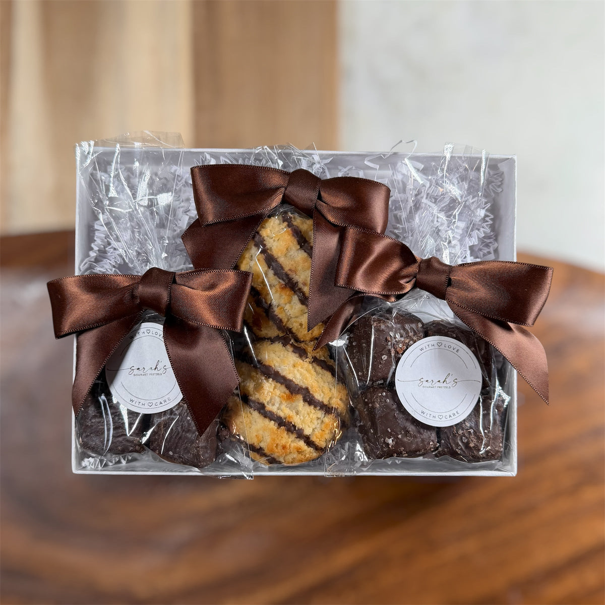 Sarah’s Gourmet Pretzels Chocolate & Snack Gift Tower – Deluxe or Premium