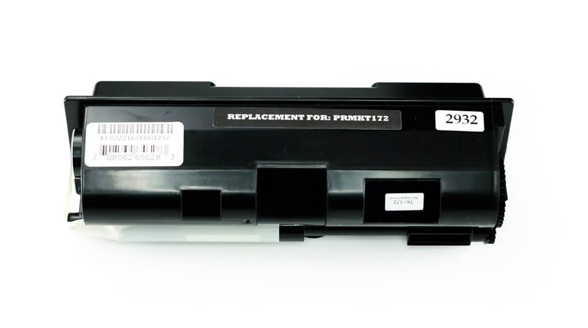 This is the front view of the Kyocera-Mita TK 172 black replacement laserjet toner cartridge by NXT Premium toner
