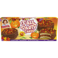 Front view of a Little Debbie Chocolate Fall Party Cakes box containing 10 twin-wrapped snack cakes