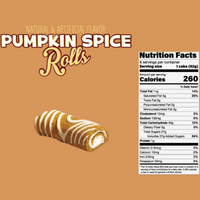 Little Debbie Pumpkin Spice Rolls nutrition facts showing 260 calories per 62 g creme-filled cake roll.