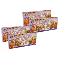 Four boxes of Little Debbie Pumpkin Spice Rolls containing 24 individually wrapped creme-filled fall cake rolls.